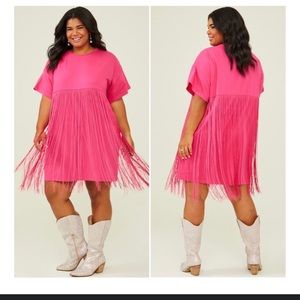 NWT Arula (Altar’d State) Hot Pink Fringe Dress